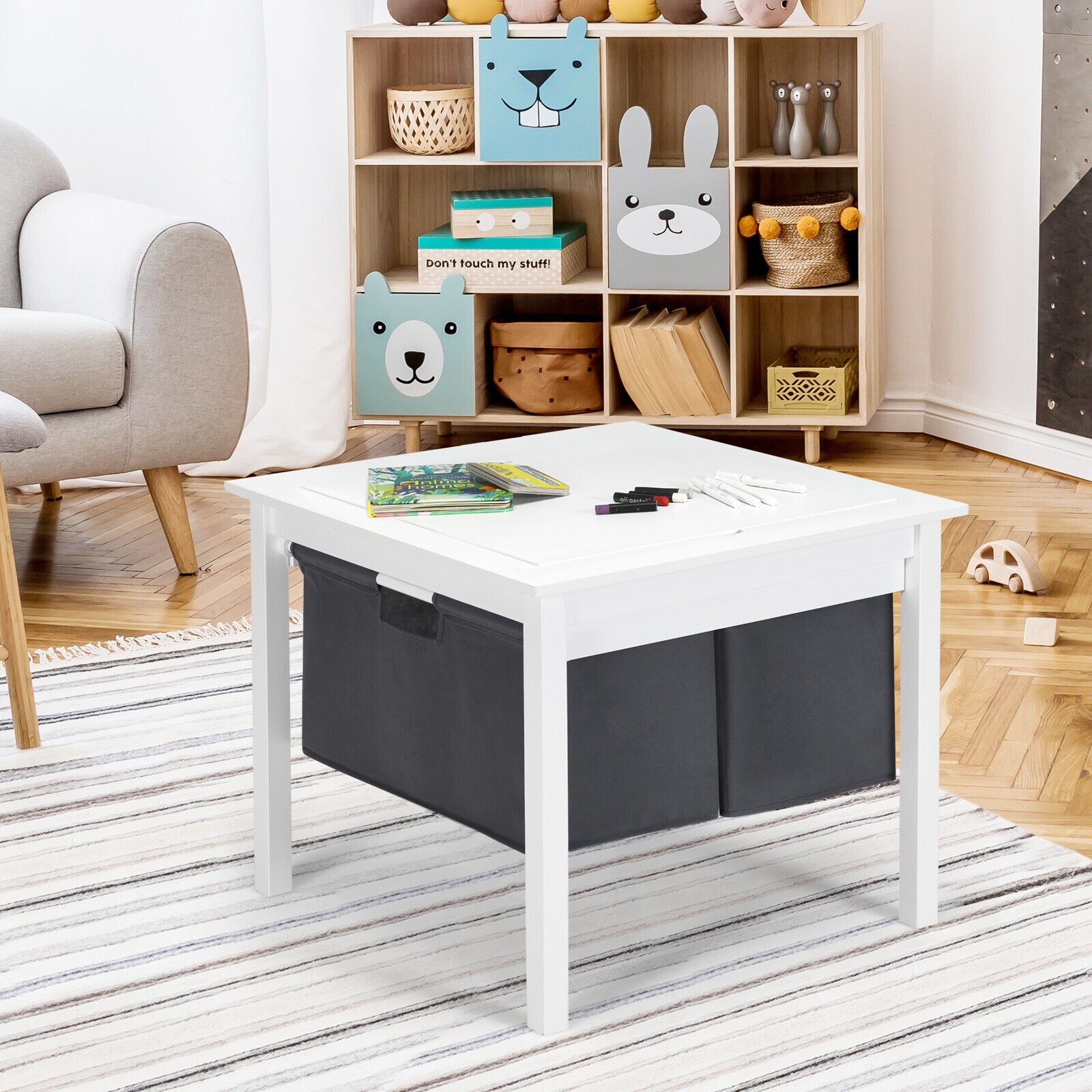 2-in-1 Kids Double-sided Activity Building Block Table with Drawers, White Kids Table & Chair Sets at Gallery Canada