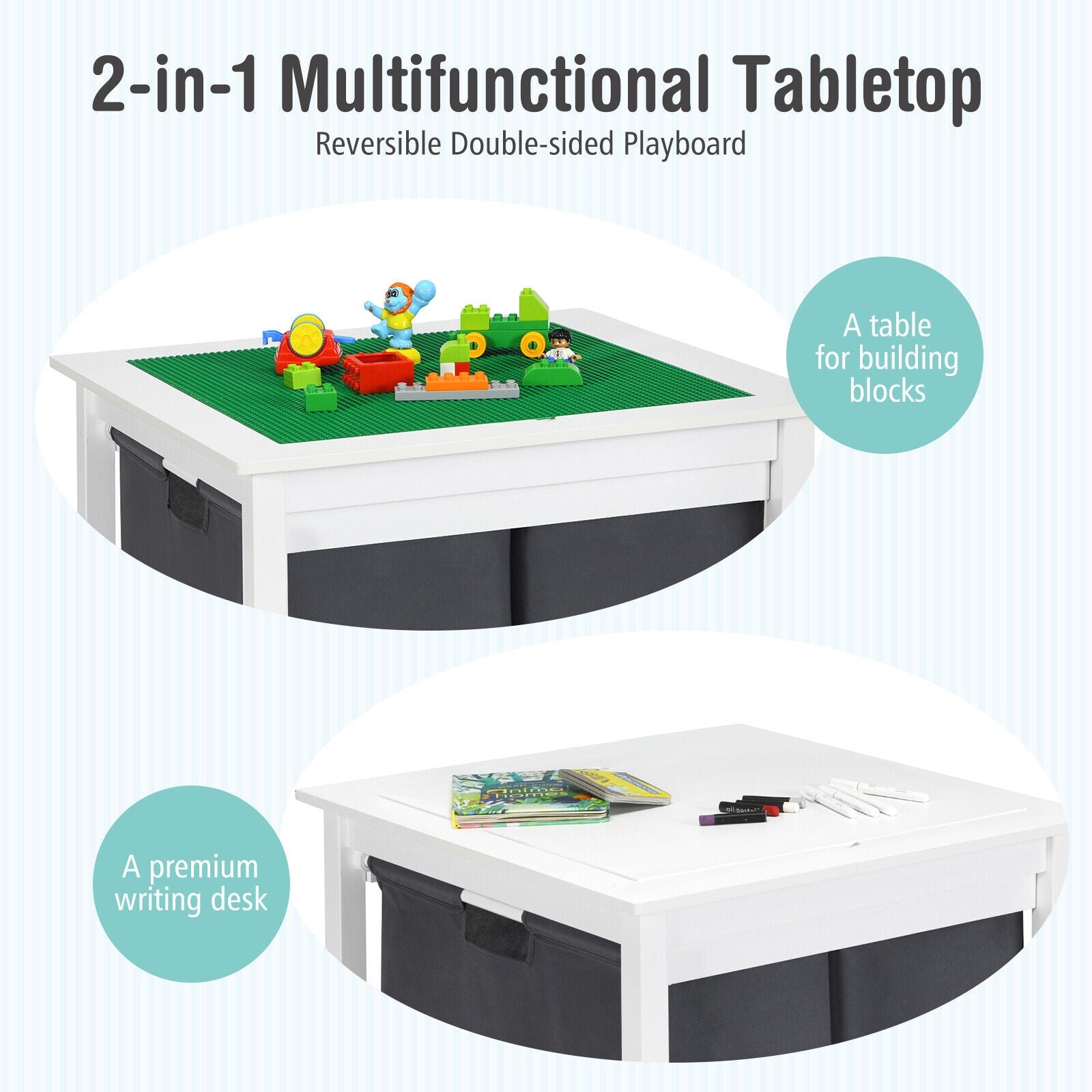 2-in-1 Kids Double-sided Activity Building Block Table with Drawers, White Kids Table & Chair Sets at Gallery Canada