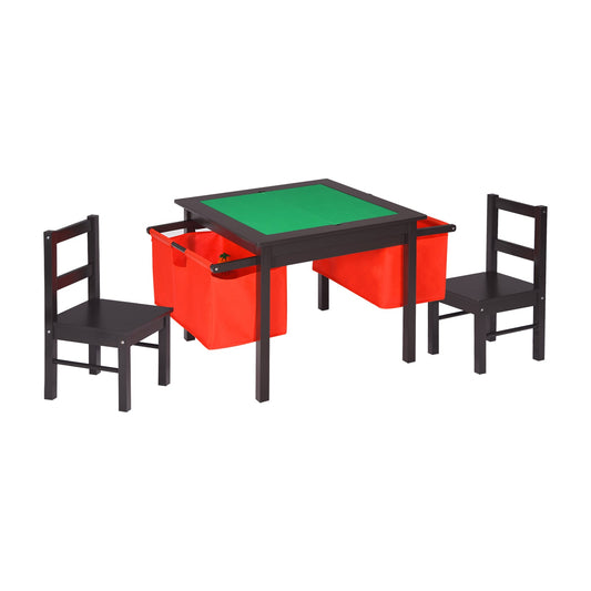 Kids Activity Table And Chairs Set, With Storage Building Blocks, Dark Brown Kids Table & Chair Sets Dark Brown at Gallery Canada