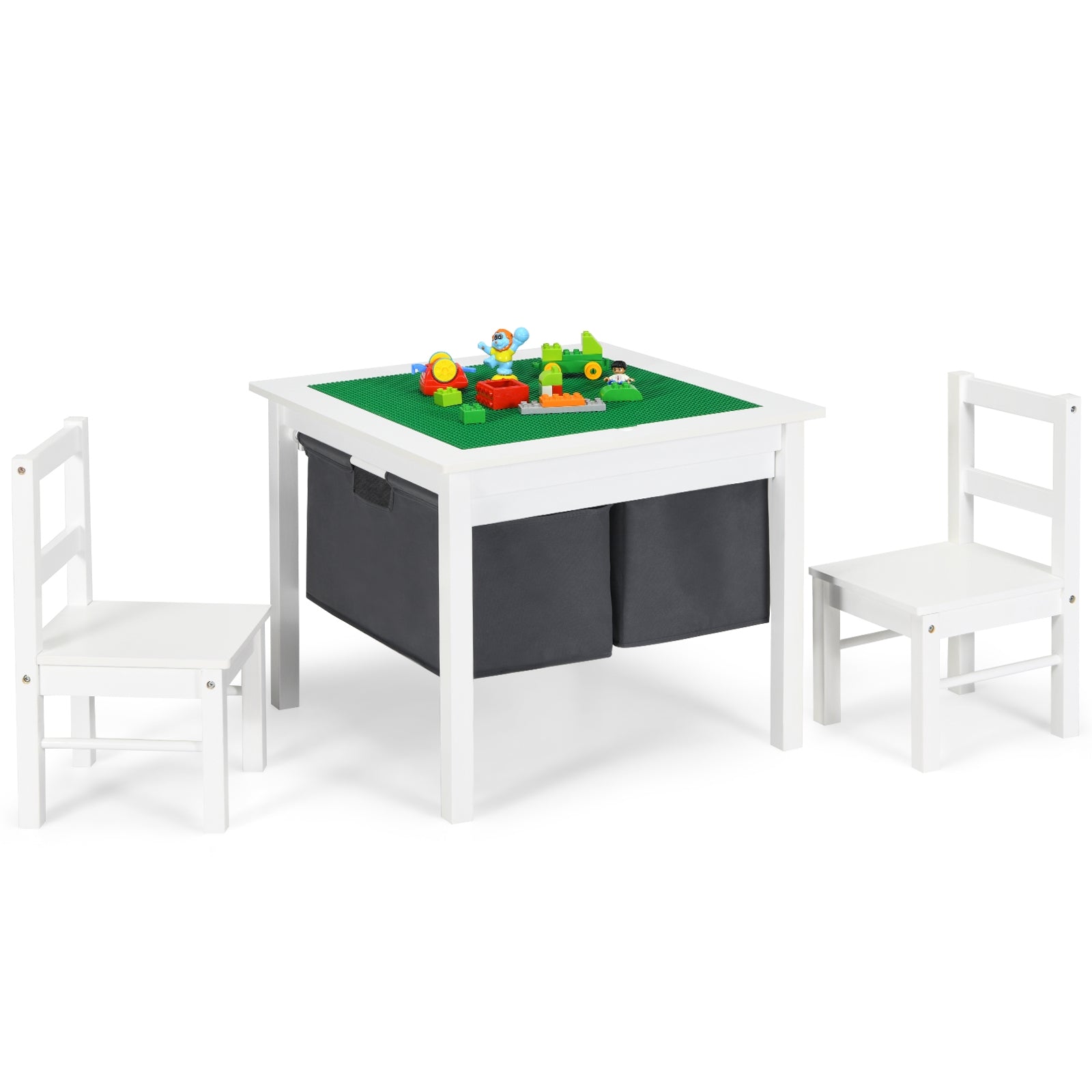 2-in-1 Kids Activity Table and 2 Chairs Set with Storage Building Block Table, White Kids Table & Chair Sets at Gallery Canada