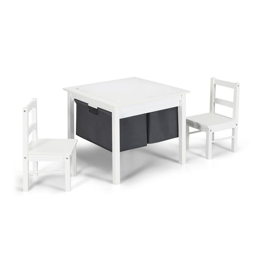Kids Activity Table And 2 Chairs Set, Building Block Table With Storage, White Kids Table & Chair Sets White at Gallery Canada