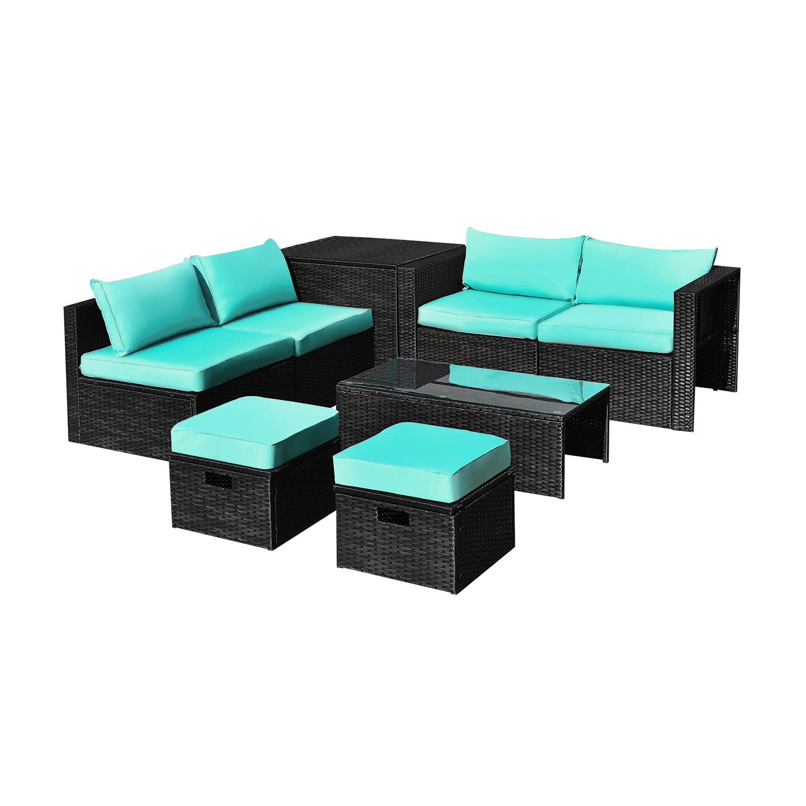 8 Pieces Patio Rattan Storage Table Furniture Set, Turquoise Outdoor Sectionals at Gallery Canada
