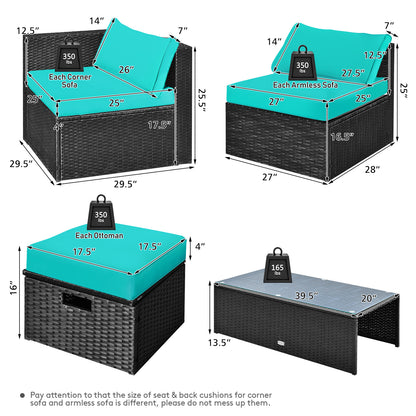 8 Pieces Patio Rattan Storage Table Furniture Set, Turquoise Outdoor Sectionals at Gallery Canada