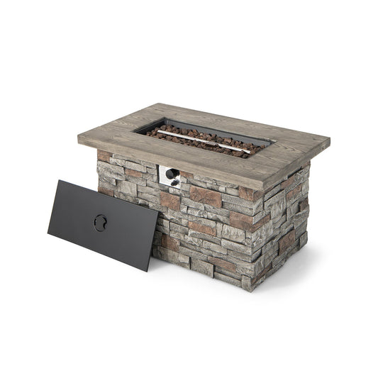 43.5 Inch Rectangle Faux Stone Propane Gas Fire Pit Table with Lava Rock and PVC Cover, Gray at Gallery Canada