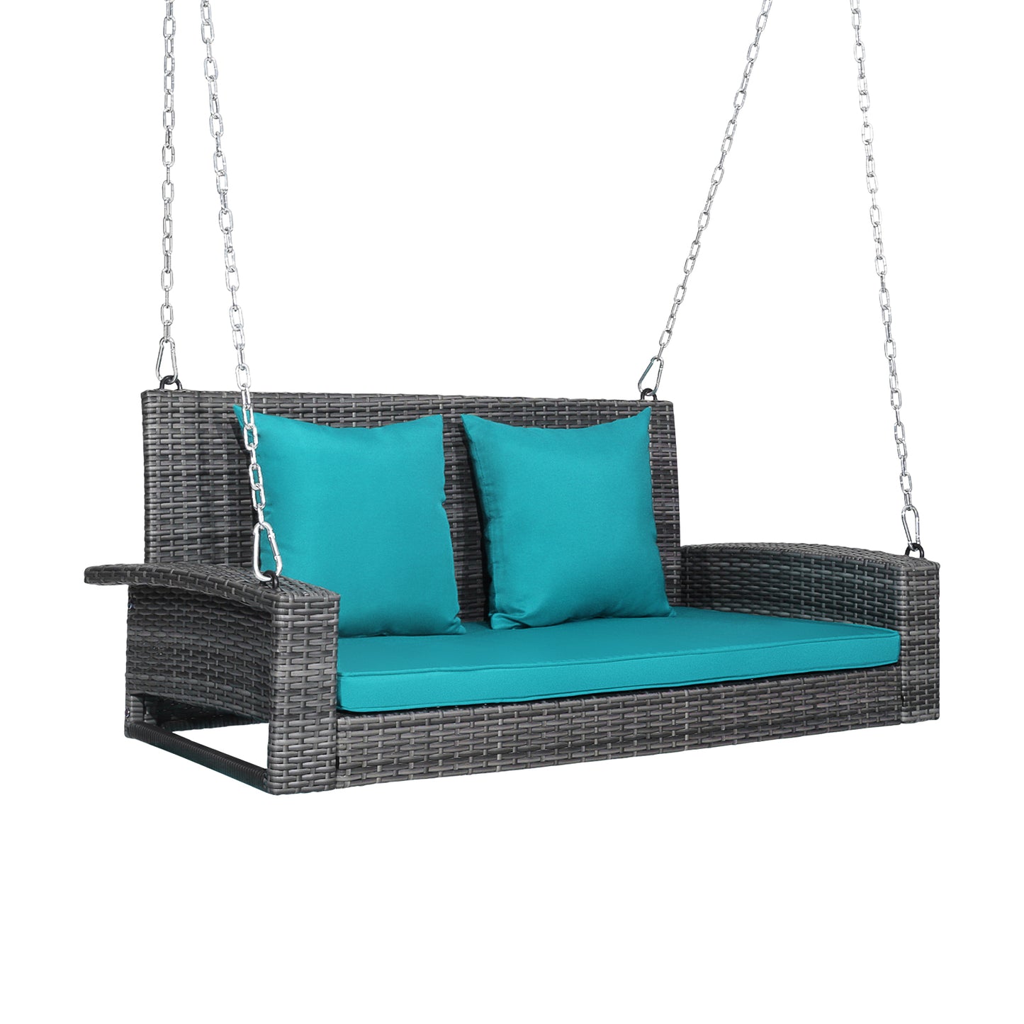 2-Person Patio Rattan Porch Swing with Cushions, Turquoise Porch Swings at Gallery Canada