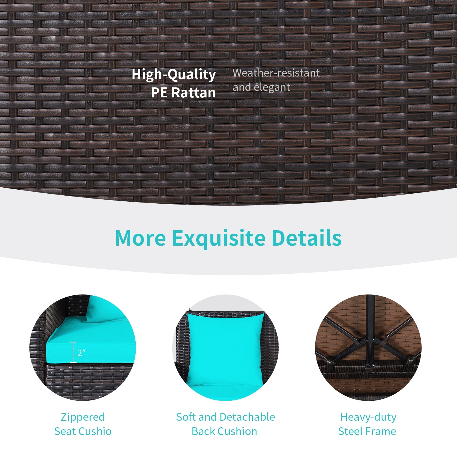 2-Person Patio Rattan Porch Swing with Cushions, Turquoise Porch Swings at Gallery Canada