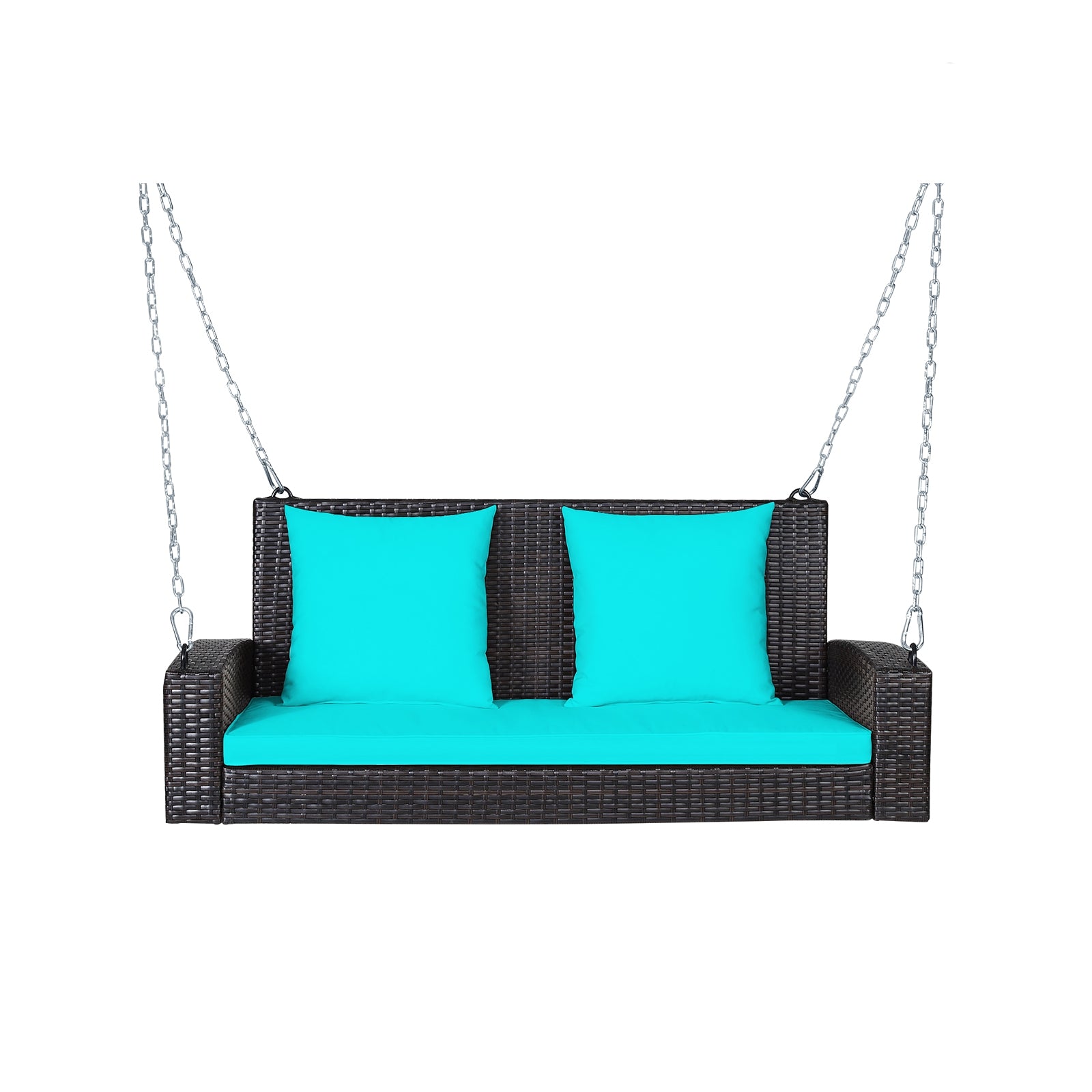 2-Person Patio Rattan Porch Swing with Cushions, Turquoise Porch Swings at Gallery Canada
