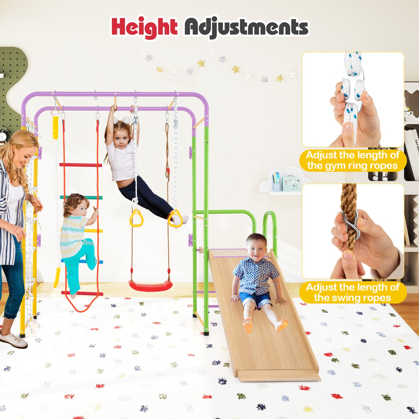 Metal Indoor Jungle Gym 8-in-1 Climbing Playset with Monkey Bars, Multicolor Climbers & Slides at Gallery Canada