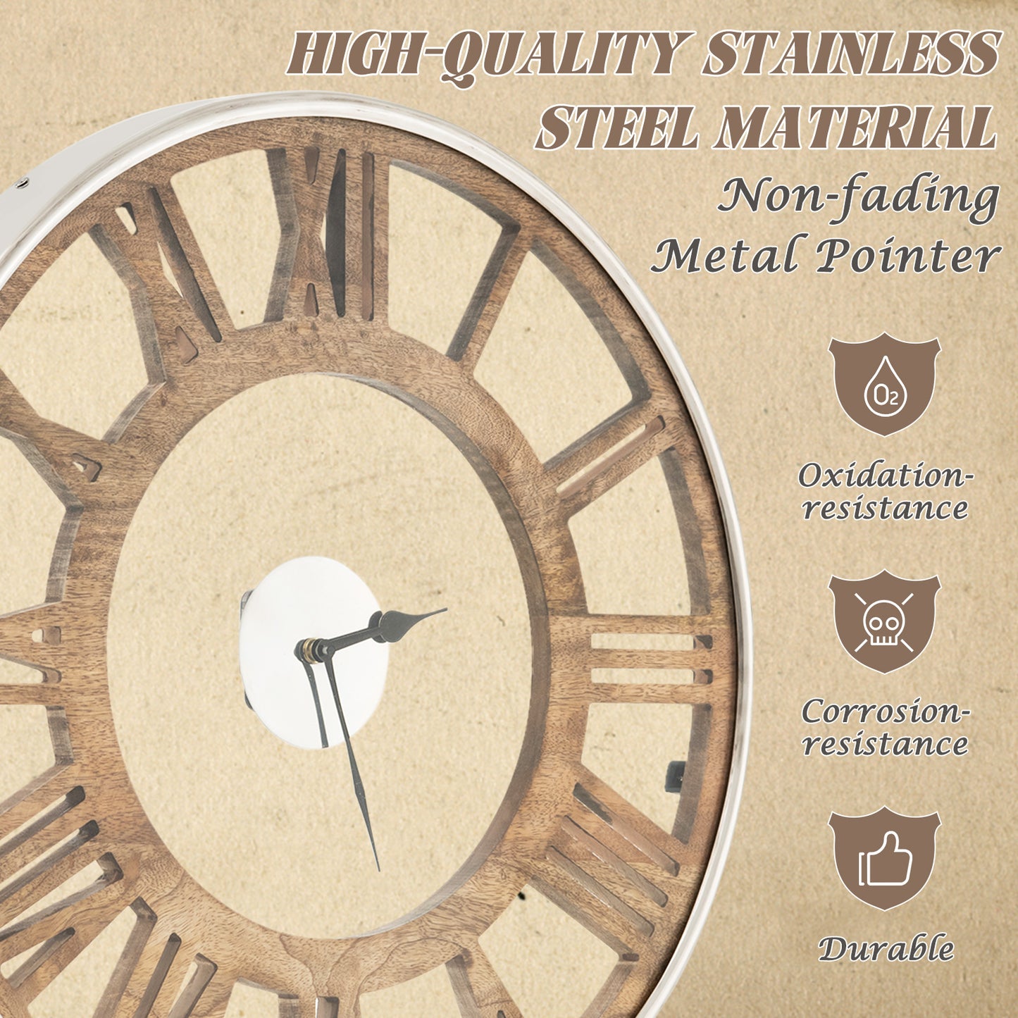 16 / 20 Inch Silent Wall Clock with Classic Frame and Classic Roman Number-16 Inch, Natural Decorative Accessories at Gallery Canada