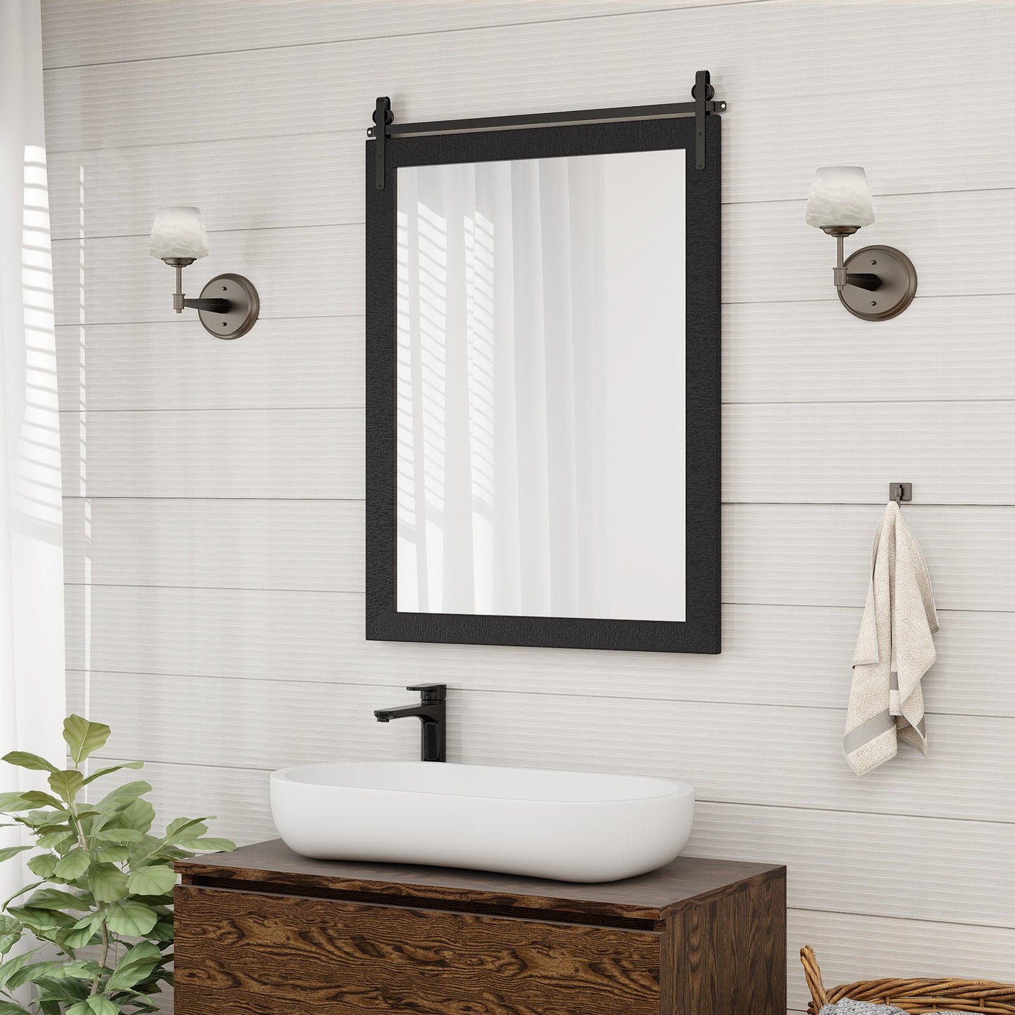30 x 22 Inch Wall Mount Mirror with Wood Frame, Black