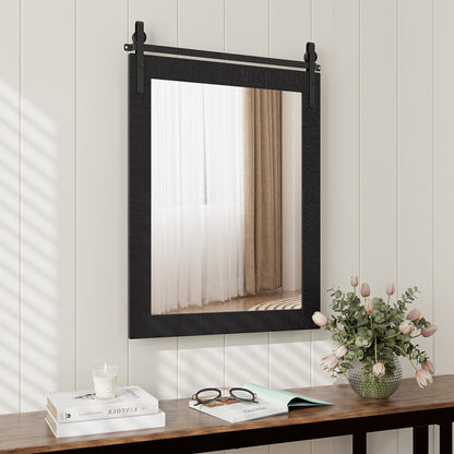30 x 22 Inch Wall Mount Mirror with Wood Frame, Black