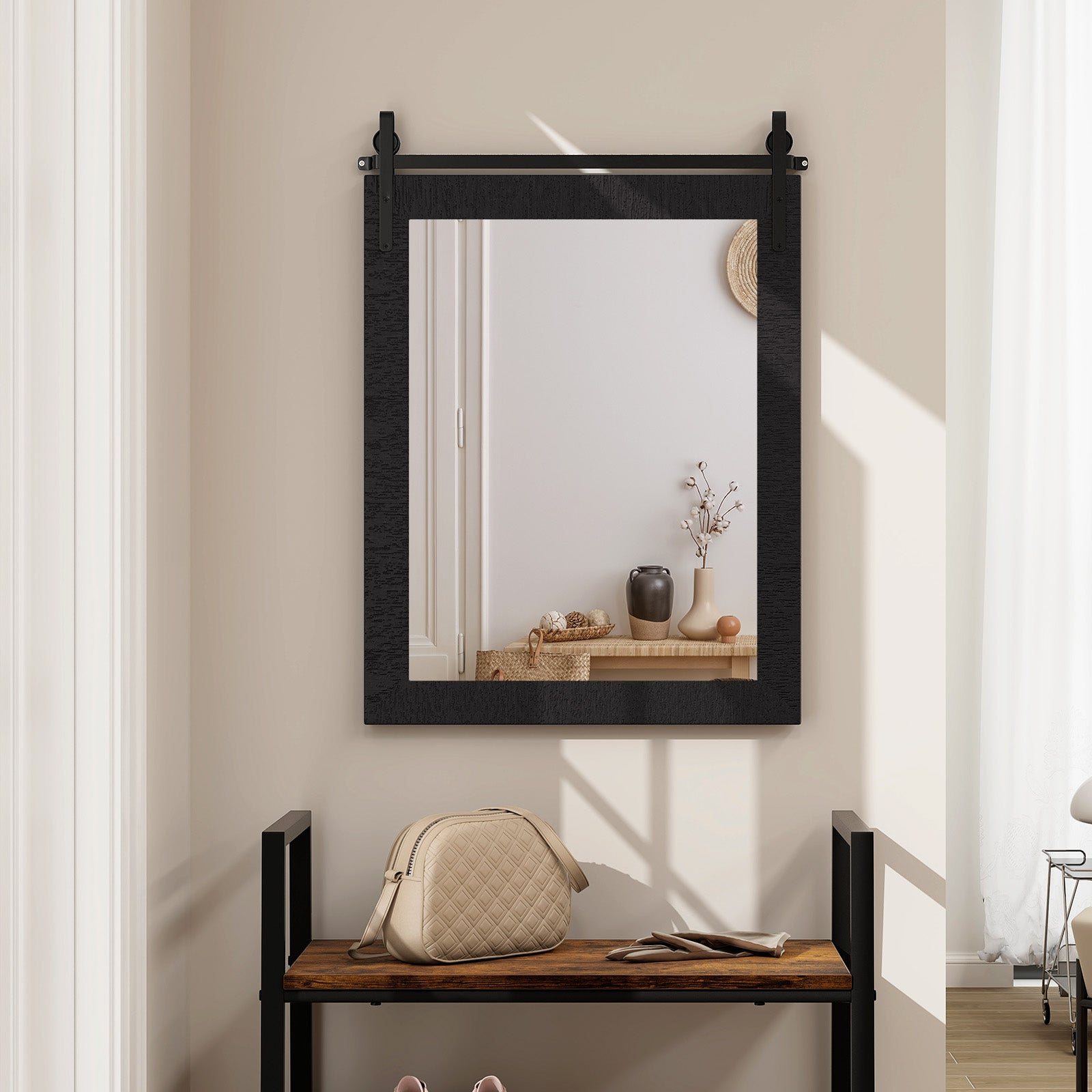 30 x 22 Inch Wall Mount Mirror with Wood Frame, Black Wall Mirrors at Gallery Canada