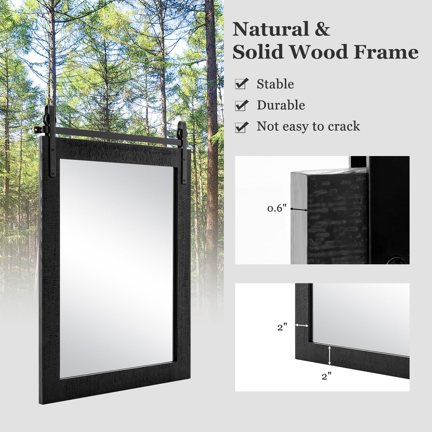 30 x 22 Inch Wall Mount Mirror with Wood Frame, Black Wall Mirrors at Gallery Canada