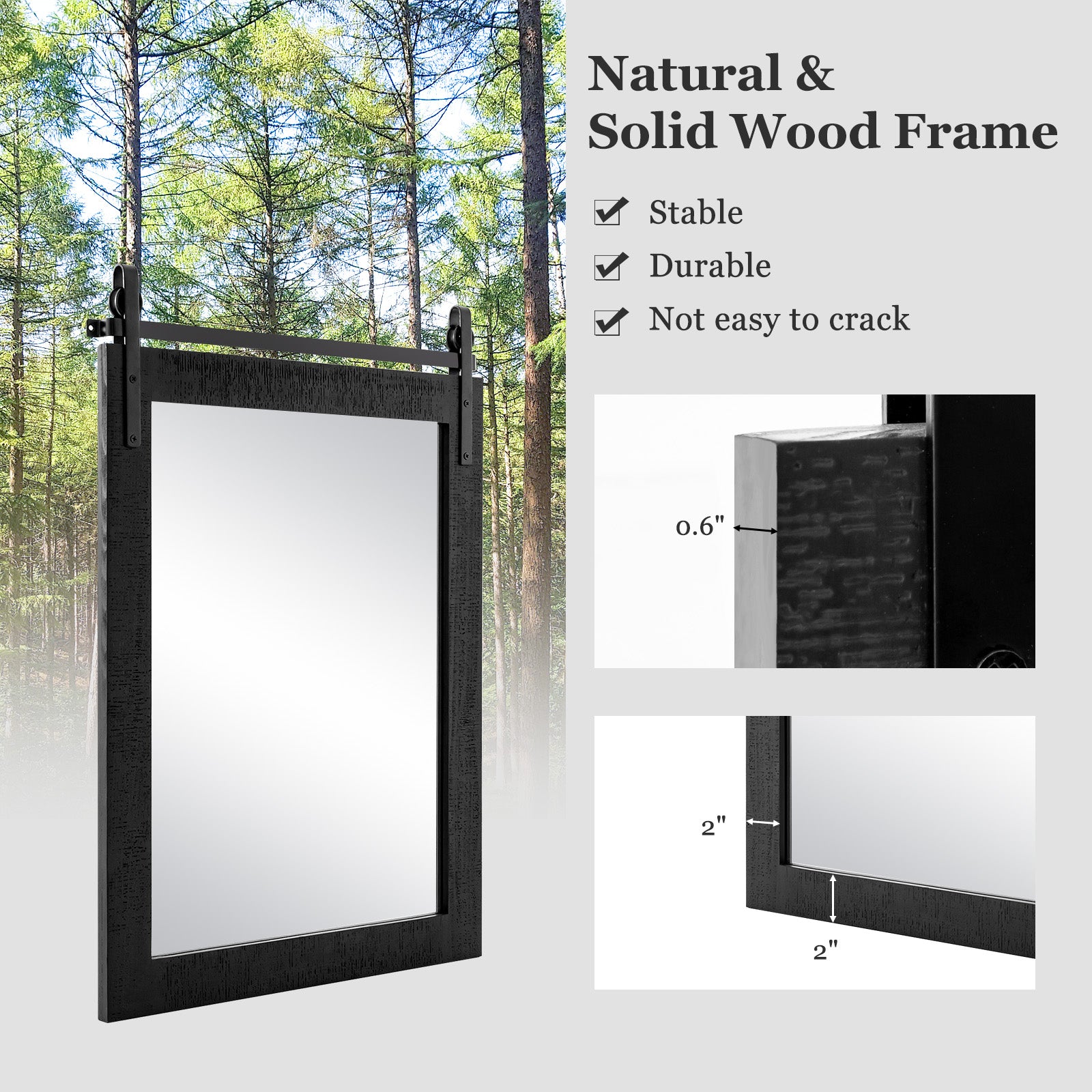 30 x 22 Inch Wall Mount Mirror with Wood Frame, Black Wall Mirrors at Gallery Canada