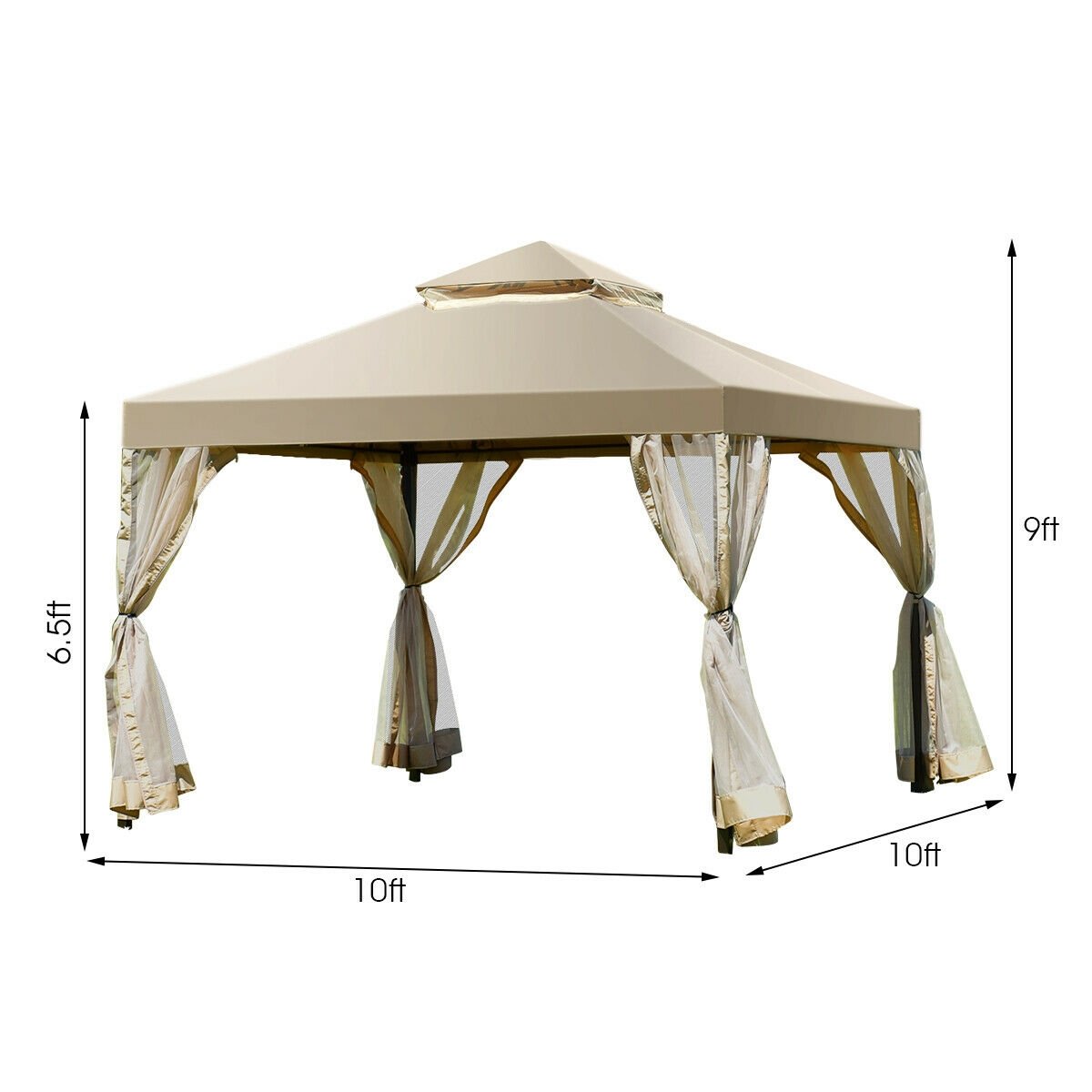 Outdoor 2-Tier 10 Feet x 10 Feet Screw-free Structure Shelter Gazebo Canopy, Beige at Gallery Canada