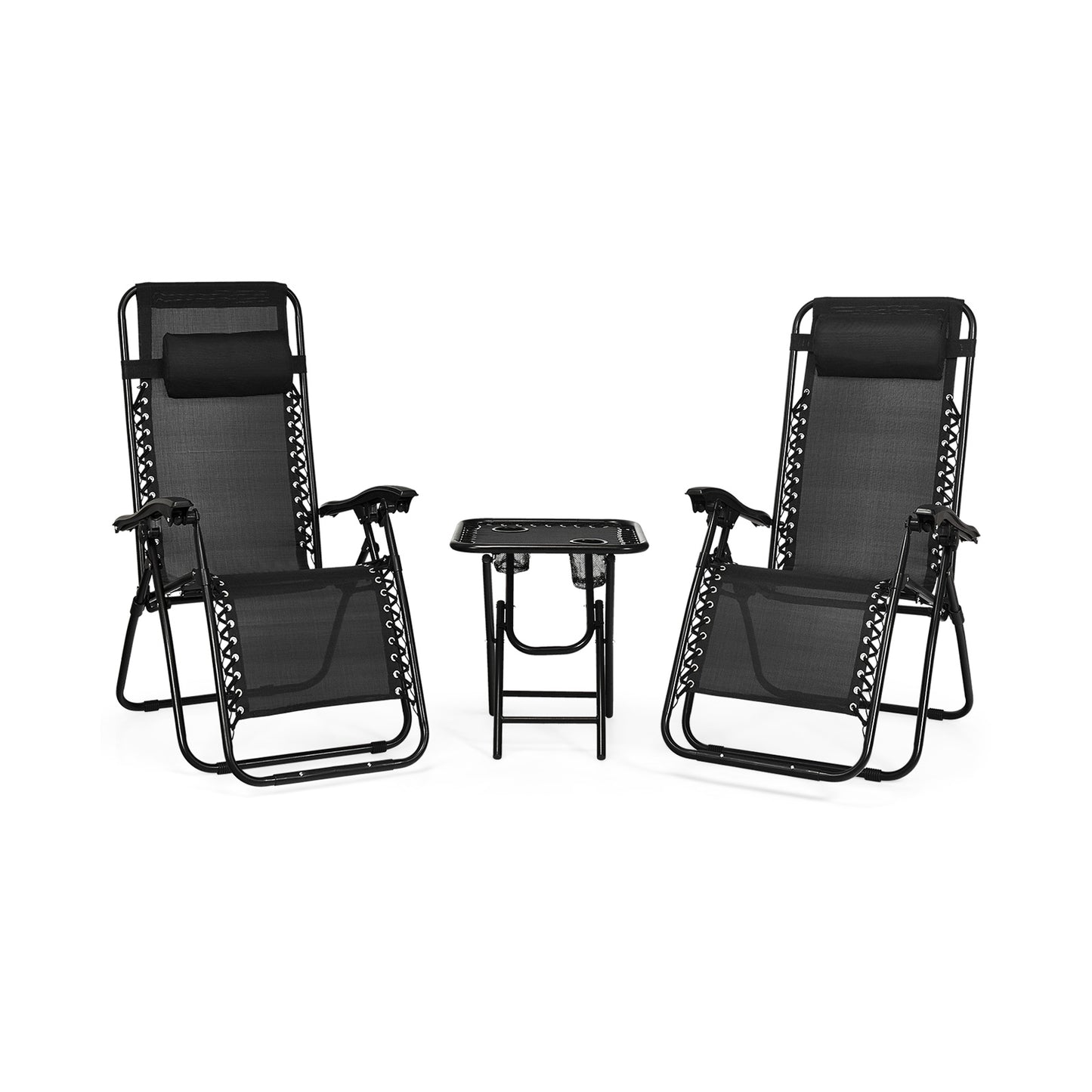 3-Piece Folding Zero Gravity Recliner Set, Black