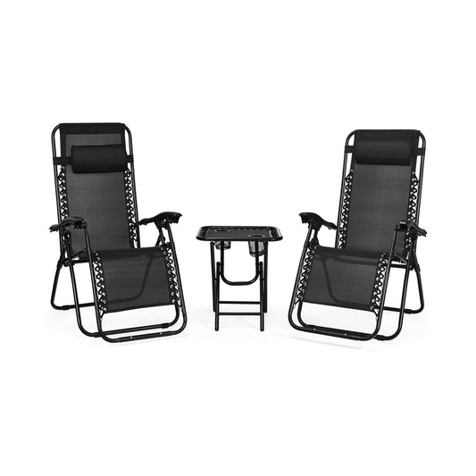 3-Piece Folding Zero Gravity Recliner Set, Black