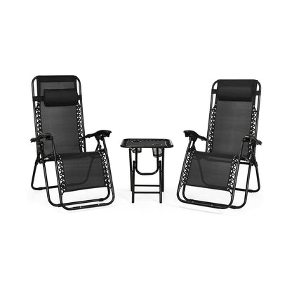 3 Pieces Folding Portable Zero Gravity Reclining Lounge Chairs Table Set, Black Patio Conversation Sets at Gallery Canada