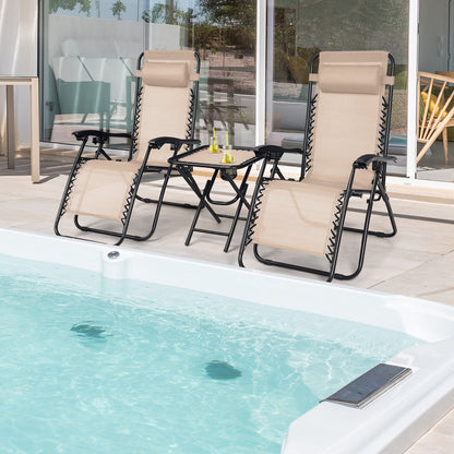 3-Piece Folding Portable Zero Gravity Recliner Chair Set, Beige Patio Conversation Sets at Gallery Canada