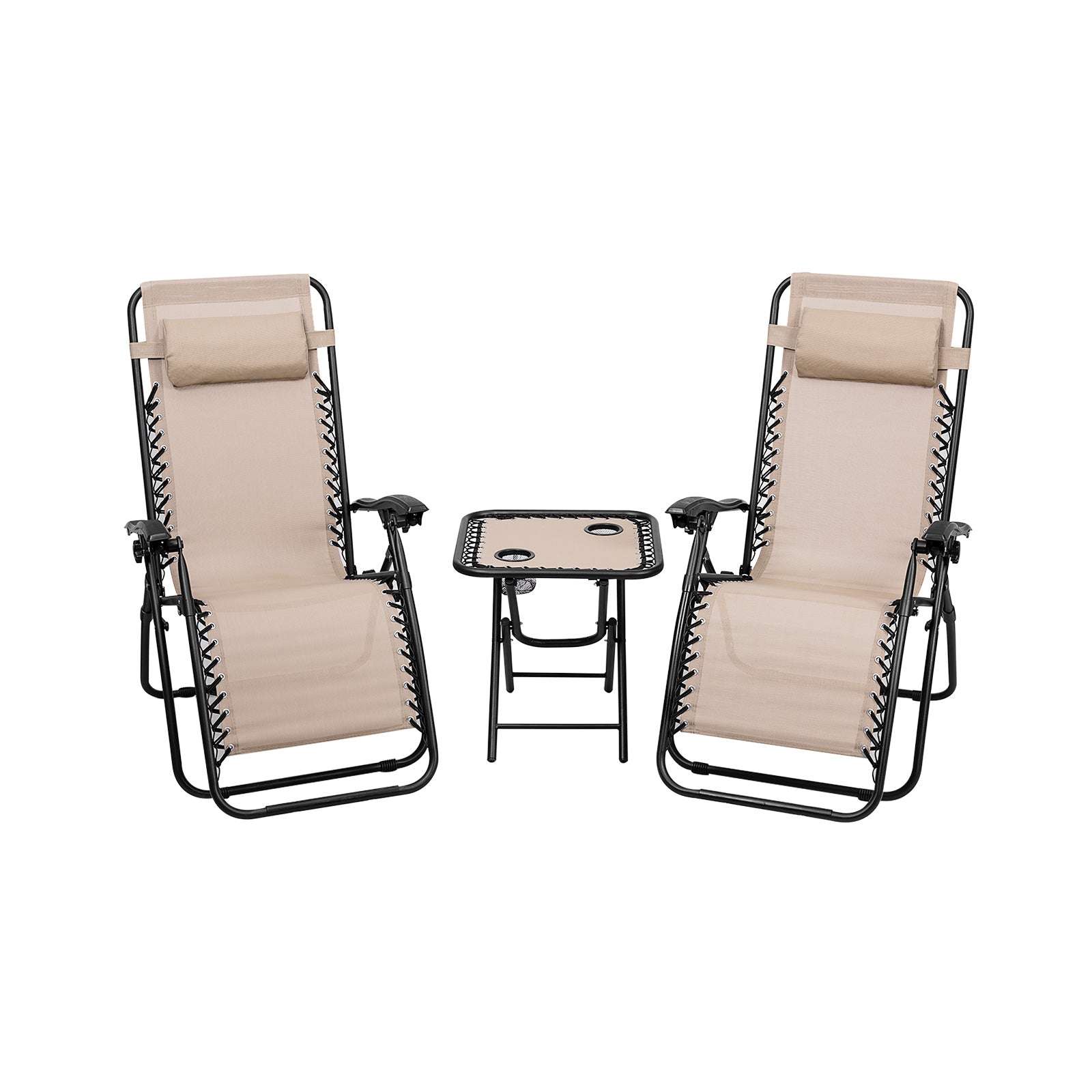 3-Piece Folding Portable Zero Gravity Recliner Chair Set, Beige Patio Conversation Sets Beige at Gallery Canada
