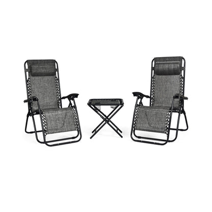 3 Pcs Folding Portable Zero Gravity Reclining Lounge Chairs Table, Gray Patio Conversation Sets at Gallery Canada