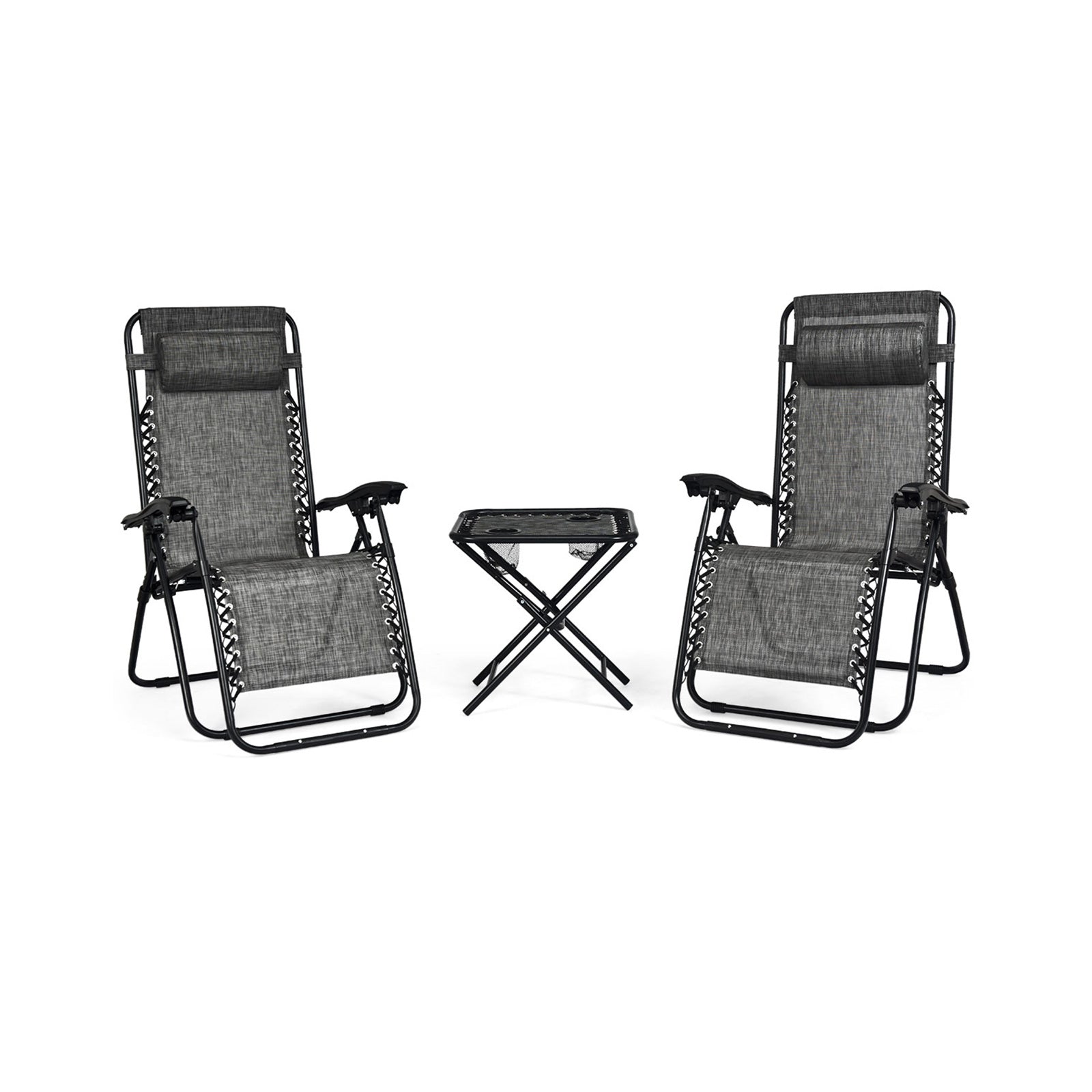 3 Pcs Folding Portable Zero Gravity Reclining Lounge Chairs Table, Gray Patio Conversation Sets Gray at Gallery Canada