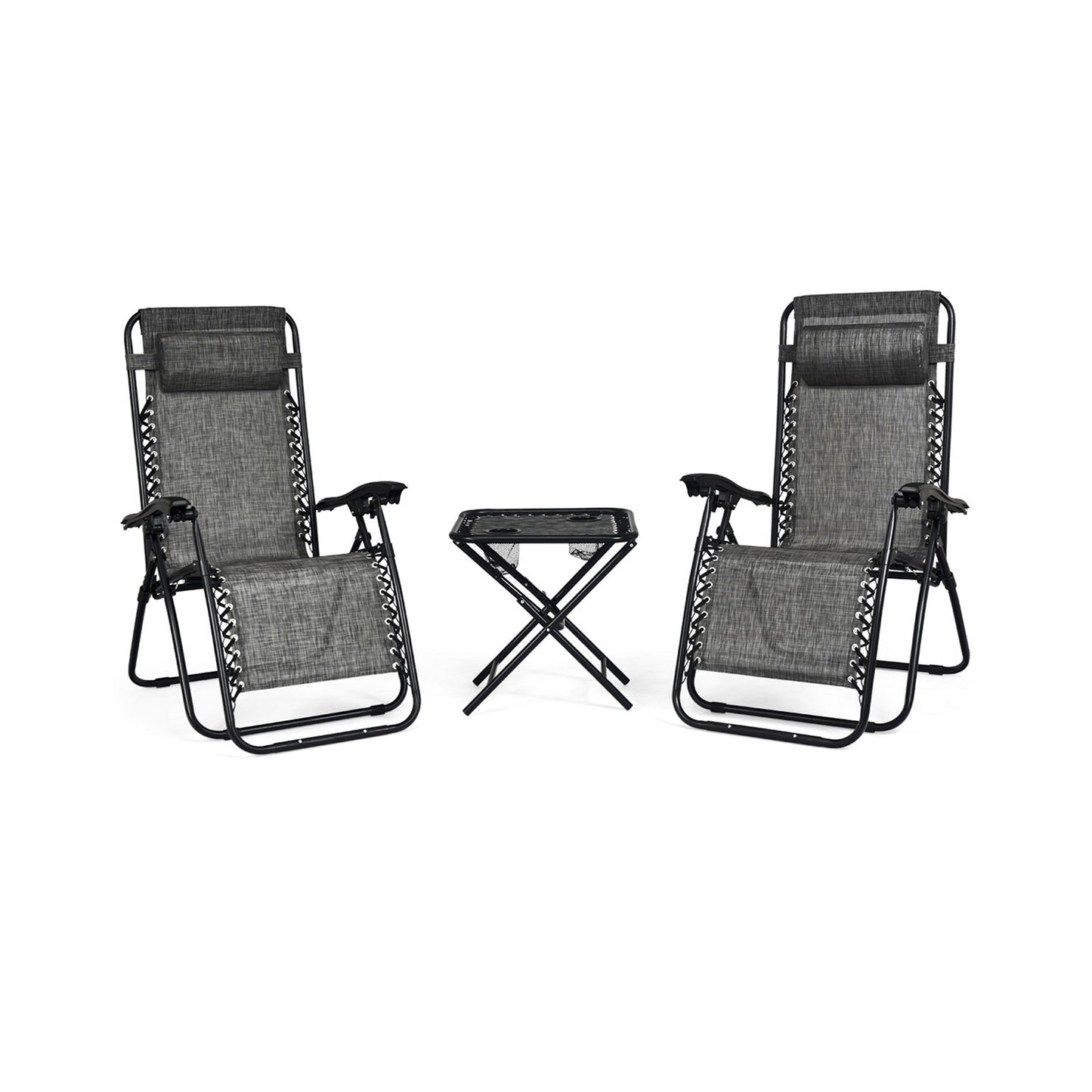 3 Pcs Folding Portable Zero Gravity Reclining Lounge Chairs Table, Gray Patio Conversation Sets Gray at Gallery Canada