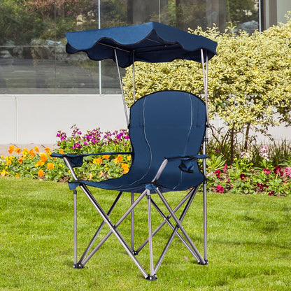 Portable Folding Beach Canopy Chair with Cup Holders, Blue Camping Furniture at Gallery Canada