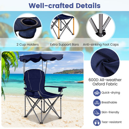 Portable Folding Beach Canopy Chair with Cup Holders, Blue Camping Furniture at Gallery Canada