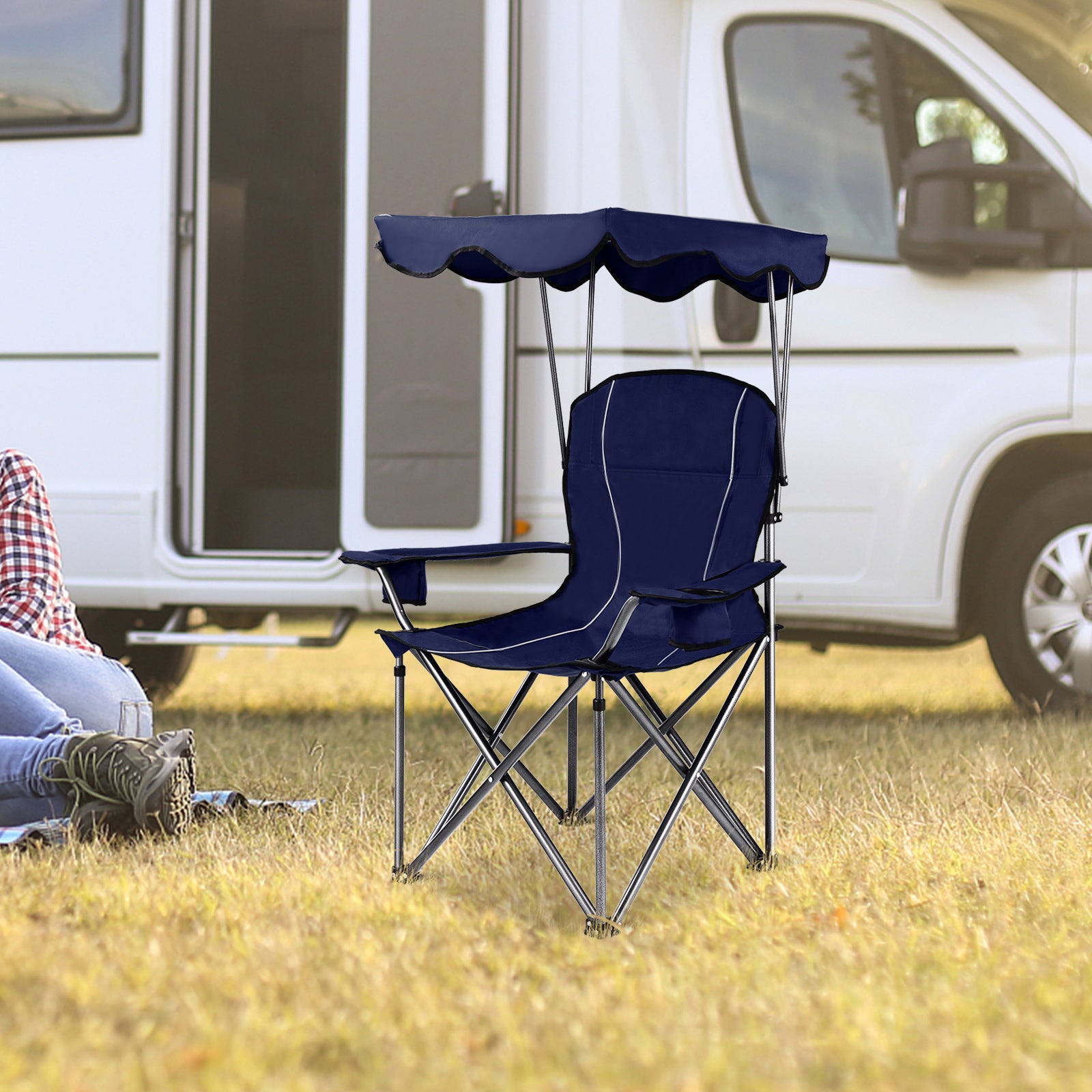 Portable Folding Beach Canopy Chair with Cup Holders, Blue Camping Furniture at Gallery Canada