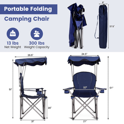 Portable Folding Beach Canopy Chair with Cup Holders, Blue Camping Furniture at Gallery Canada
