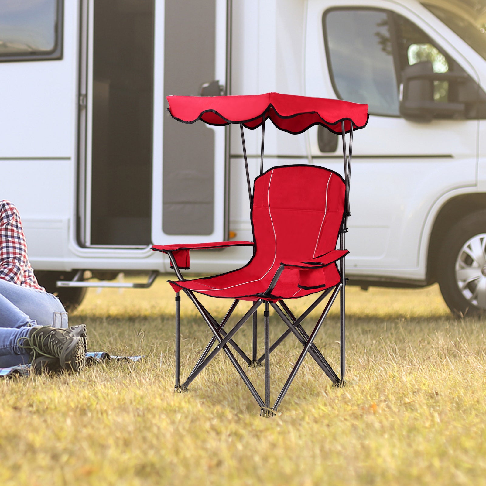 Portable Folding Beach Canopy Chair with Cup Holders, Red Camping Furniture at Gallery Canada