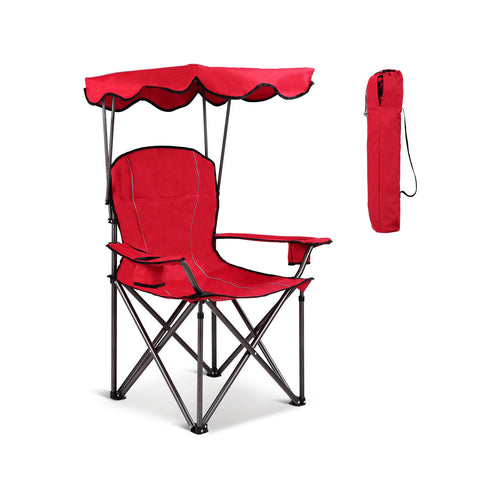 Portable Folding Beach Canopy Chair With Cup Holders, Red