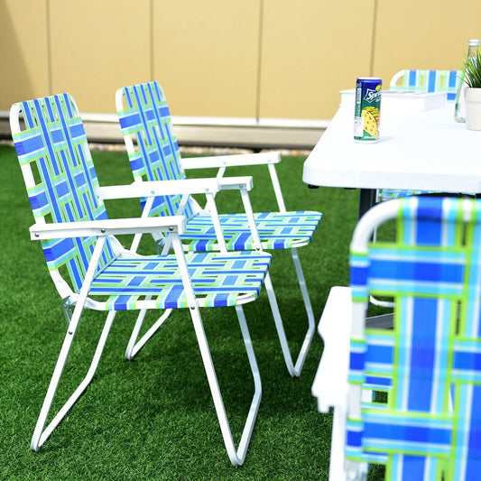 6 Pieces Folding Beach Chair Camping Lawn Webbing Chair, Blue - Gallery Canada