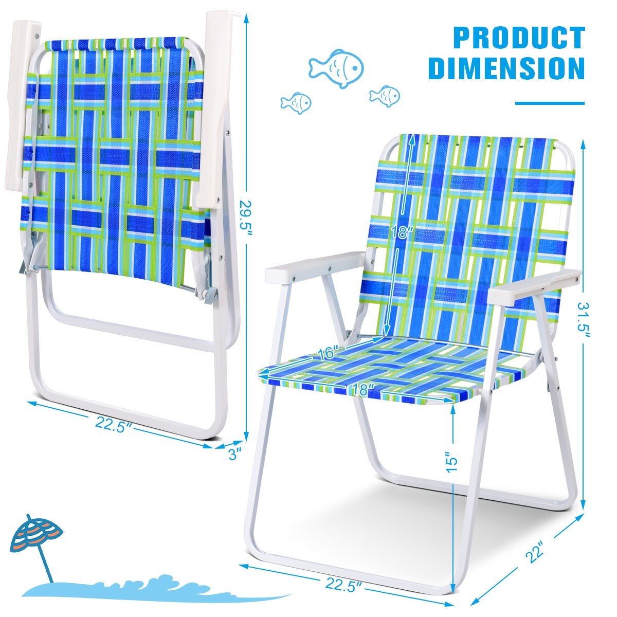 6 Pieces Folding Beach Chair Camping Lawn Webbing Chair, Blue Beach & Lawn Chairs at Gallery Canada