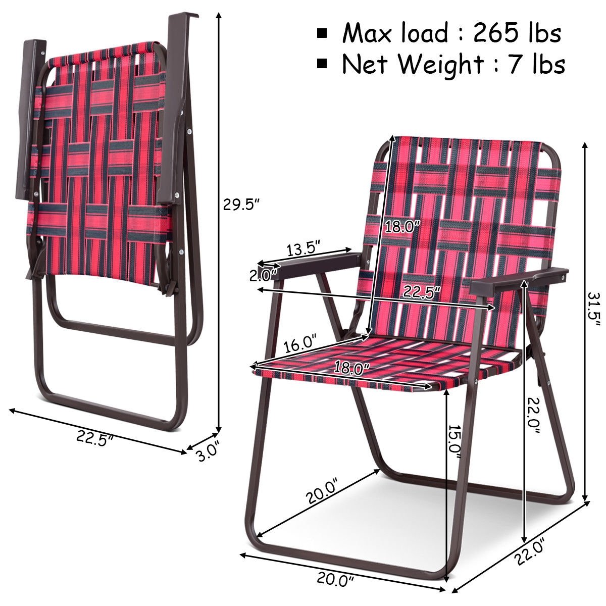 6 Pieces Folding Beach Chair Camping Lawn Webbing Chair, Red - Gallery Canada