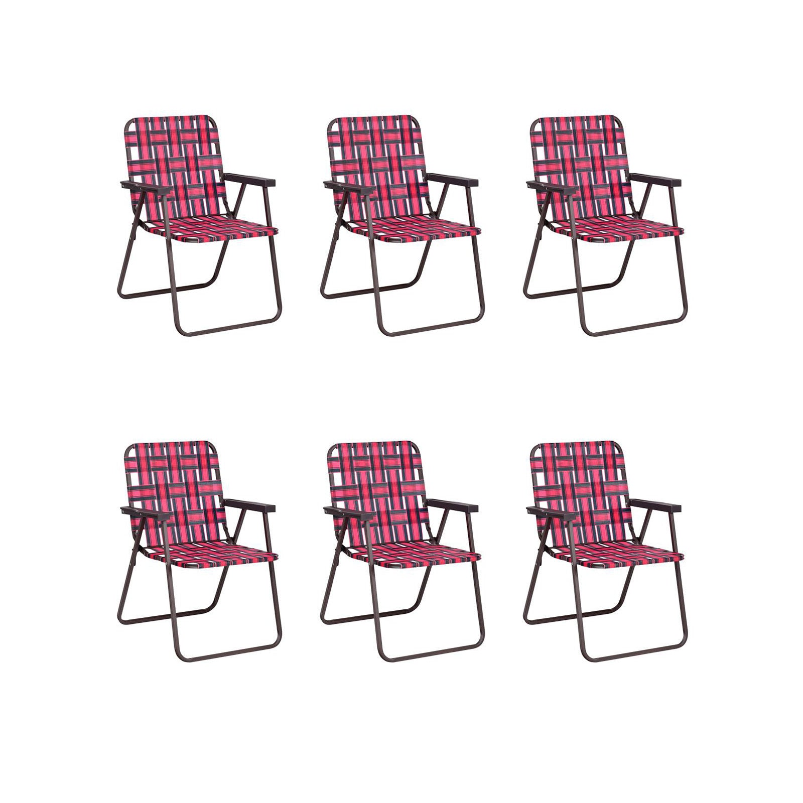 6 Pieces Folding Beach Chair Camping Lawn Webbing Chair, Red Beach & Lawn Chairs Red at Gallery Canada