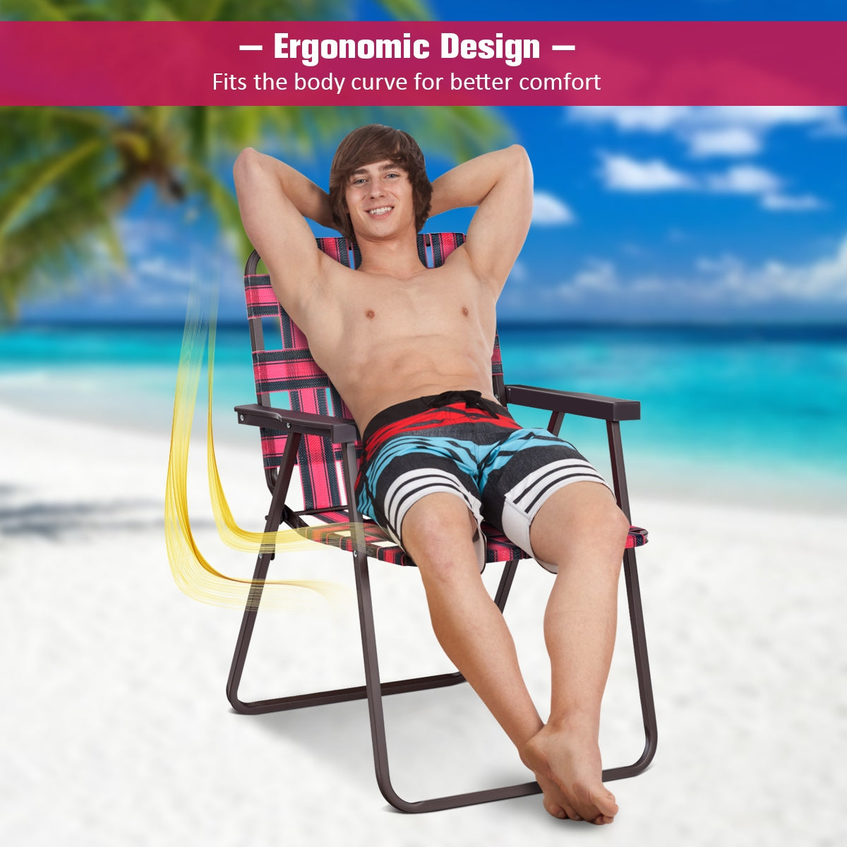 6 Pieces Folding Beach Chair Camping Lawn Webbing Chair, Red Beach & Lawn Chairs at Gallery Canada