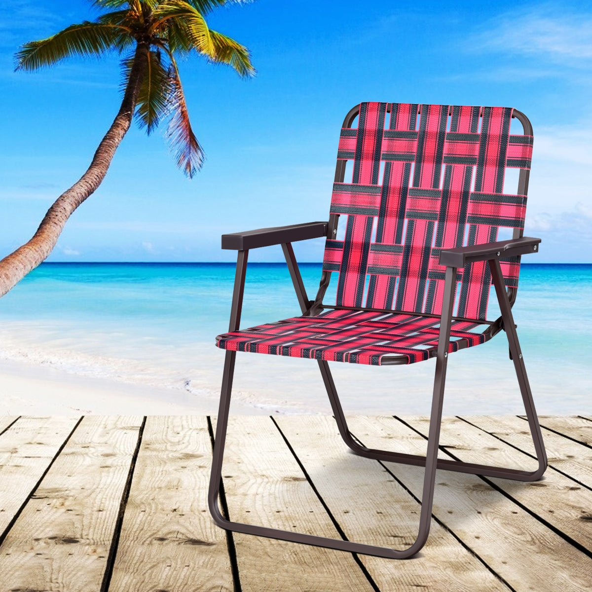 6 Pieces Folding Beach Chair Camping Lawn Webbing Chair, Red Beach & Lawn Chairs at Gallery Canada