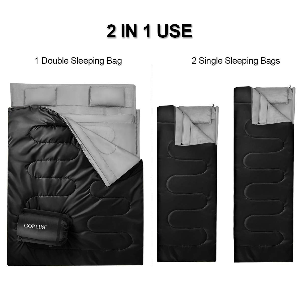 2 Person Waterproof Sleeping Bag with 2 Pillows, Black Air Mattresses & Sleeping Bags at Gallery Canada