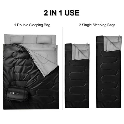 2 Person Waterproof Sleeping Bag with 2 Pillows, Black Air Mattresses & Sleeping Bags at Gallery Canada