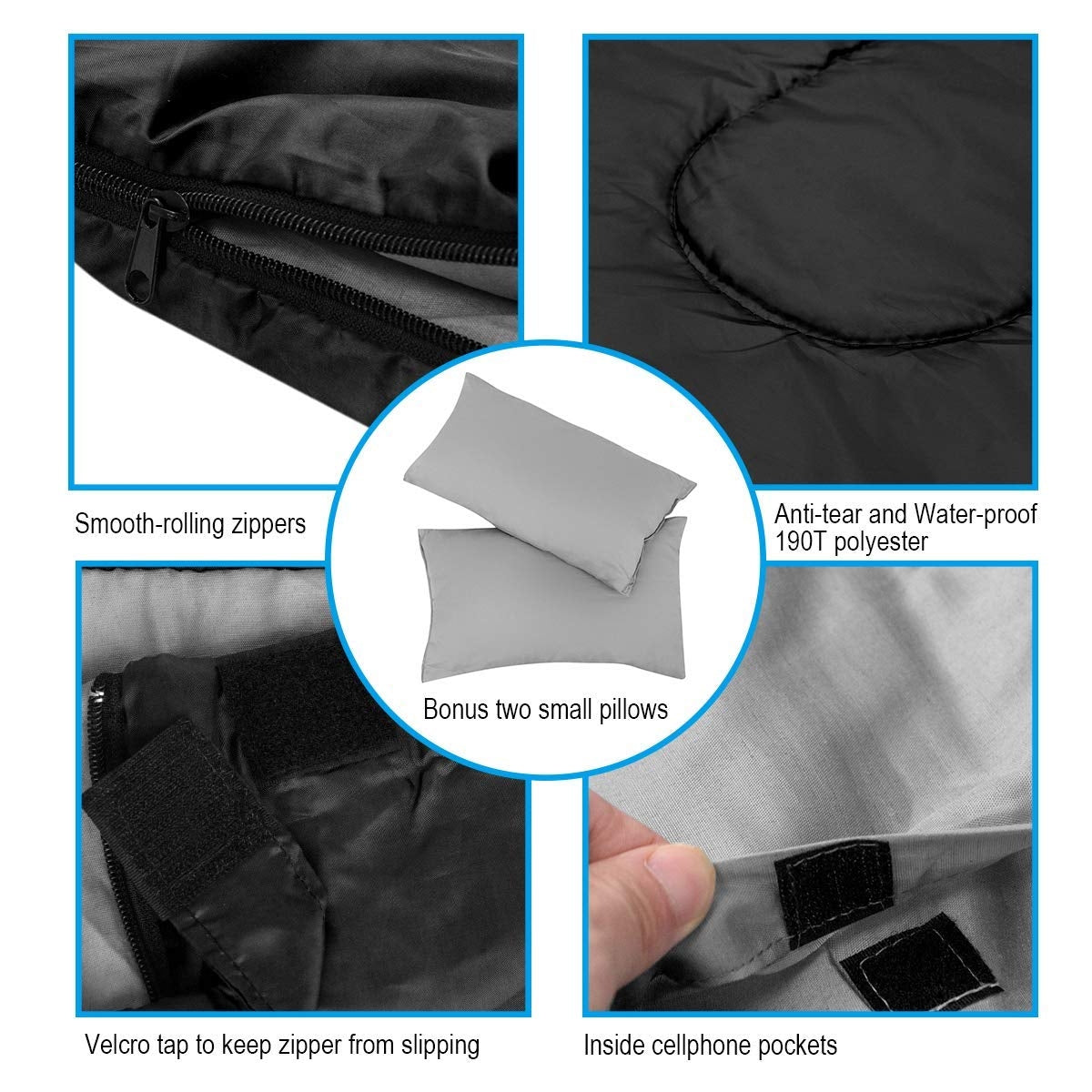 2 Person Waterproof Sleeping Bag with 2 Pillows, Black Air Mattresses & Sleeping Bags at Gallery Canada