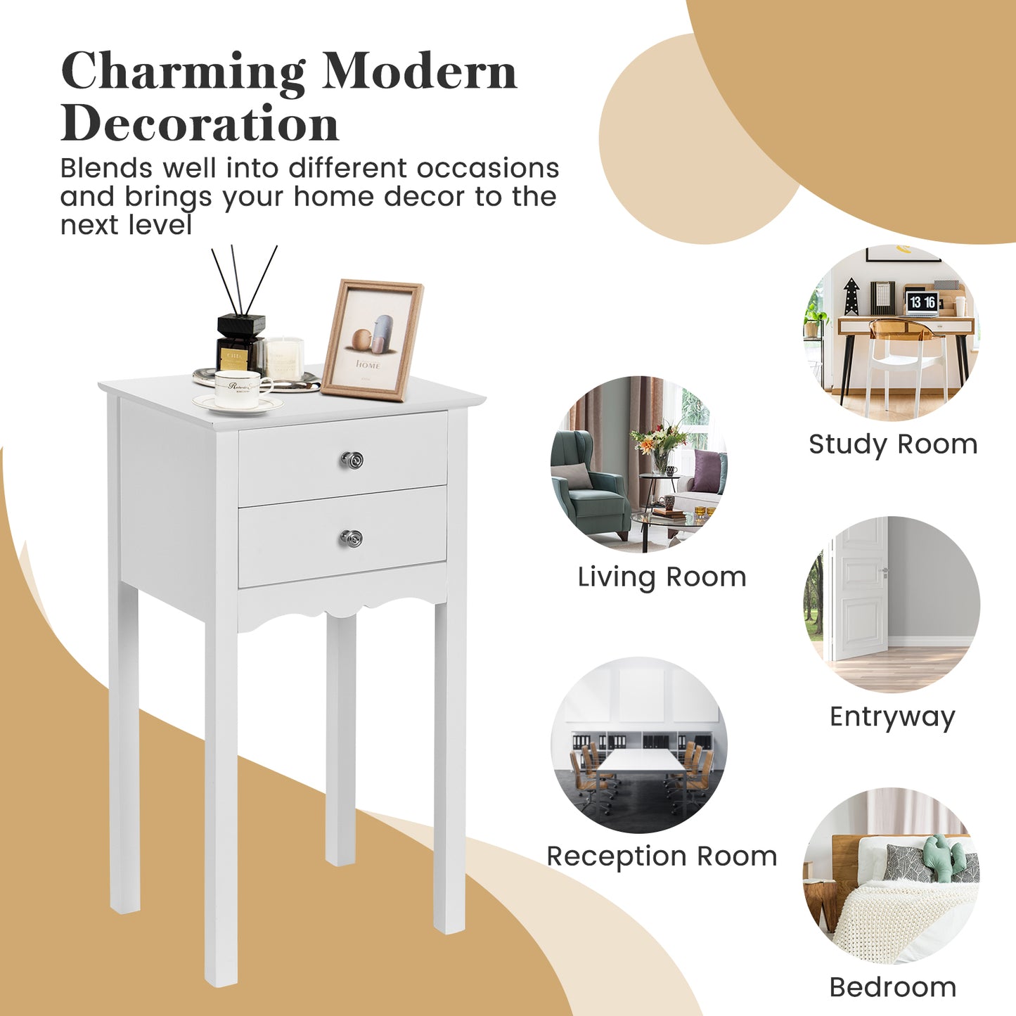 Vintage Side End Table with 2 Storage Drawers, White End & Side Tables at Gallery Canada