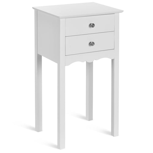 Vintage Side End Table with 2 Storage Drawers, White