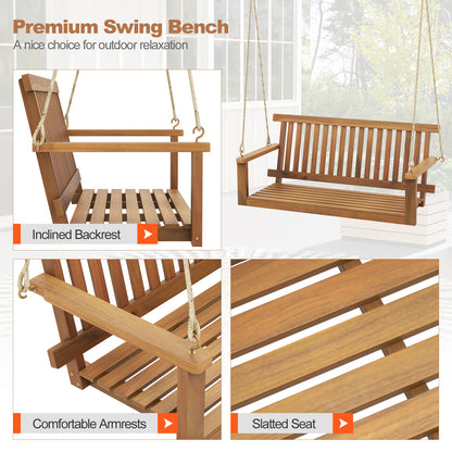 2-Seat Acacia Wood Porch Swing Bench with 2 Hanging Hemp Ropes, Natural Porch Swings at Gallery Canada