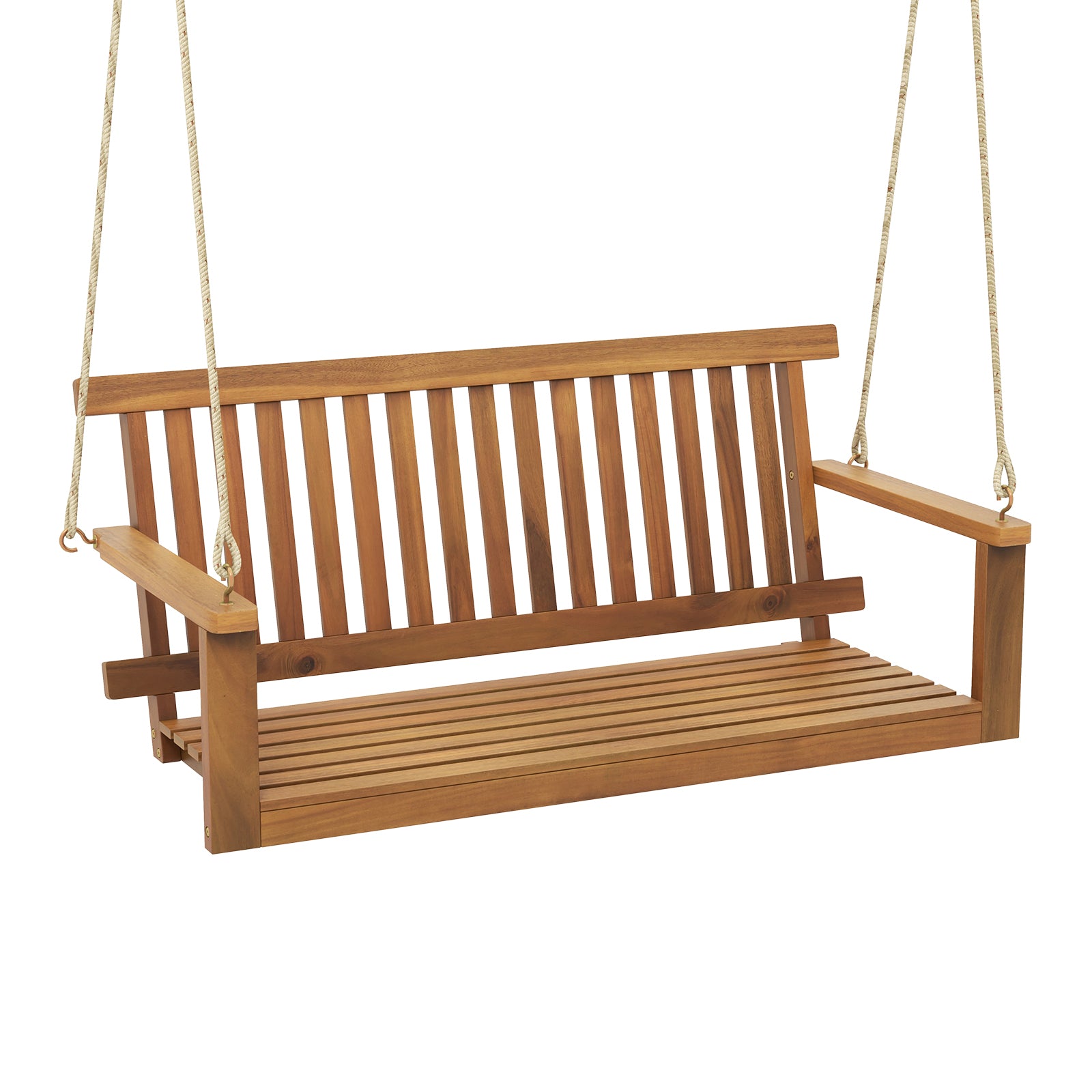 2-Seat Acacia Wood Porch Swing Bench, With Hanging Hemp Ropes, Natural Porch Swings Natural at Gallery Canada