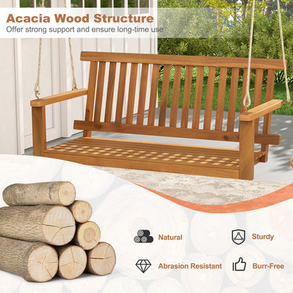 2-Seat Acacia Wood Porch Swing Bench with 2 Hanging Hemp Ropes, Natural Porch Swings at Gallery Canada