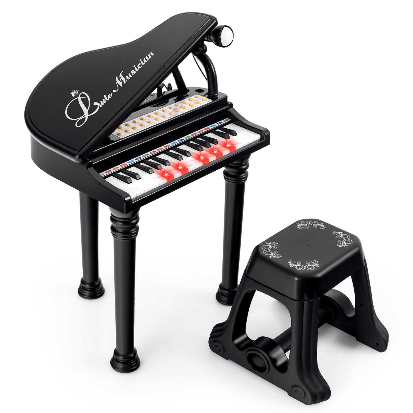 31 Keys Kids Piano Keyboard with Stool and Piano Lid, Black Pianos & Keyboards Black at Gallery Canada