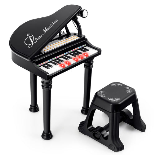 31 Keys Kids Piano Keyboard with Stool and Piano Lid, Black