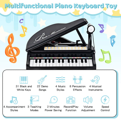 31 Keys Kids Piano Keyboard with Stool and Piano Lid, Black Pianos & Keyboards at Gallery Canada